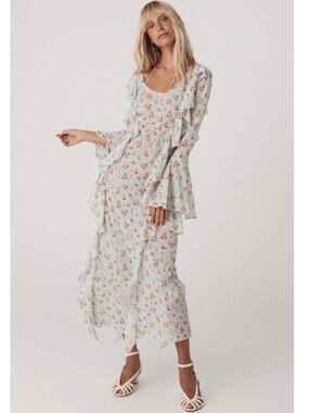 Spell and the Gypsy Collective Fleur Frill Bias Maxi Dress in Teapot Blue